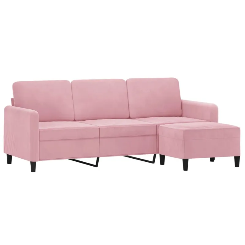 Trivietė sofa su pakoja, rožinės spalvos, 180cm, aksomas