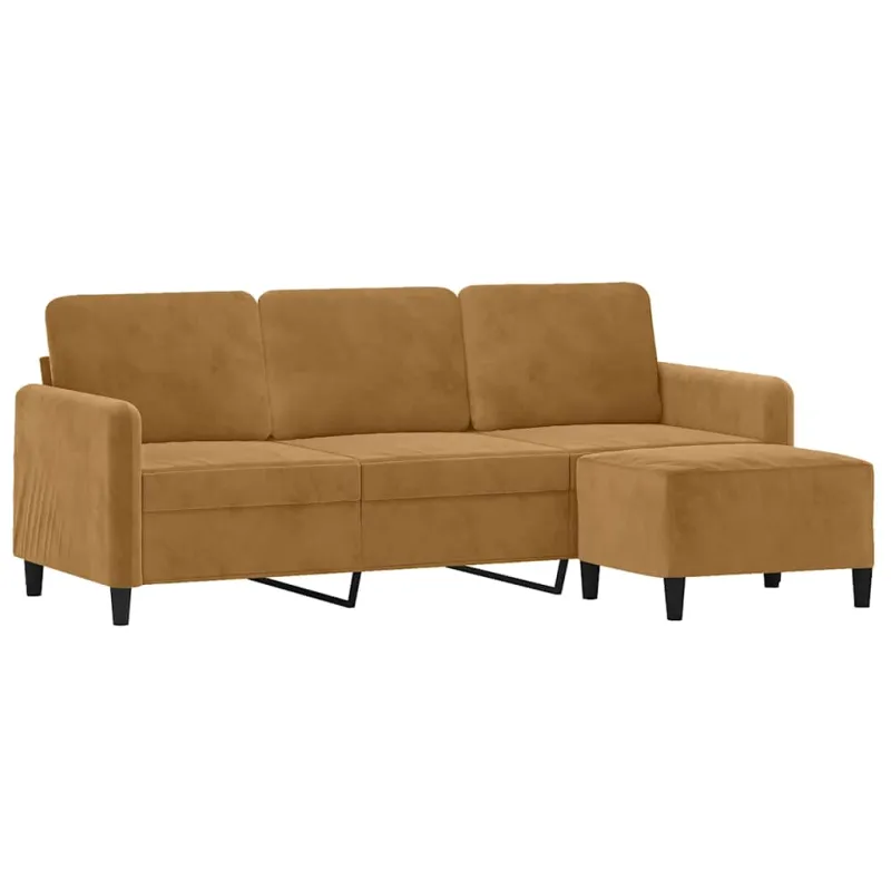 Trivietė sofa su pakoja, rudos spalvos, 180cm, aksomas