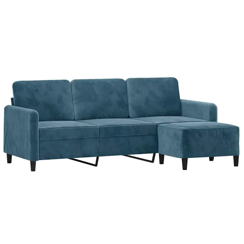Trivietė sofa su pakoja, mėlynos spalvos, 180cm, aksomas