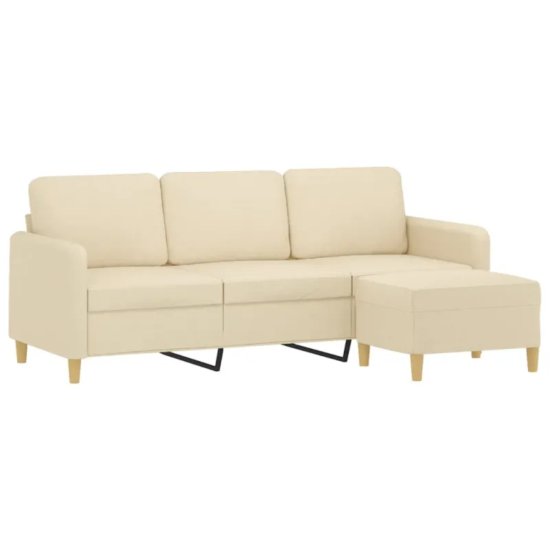 Trivietė sofa su pakoja, kreminės spalvos, 180cm, audinys