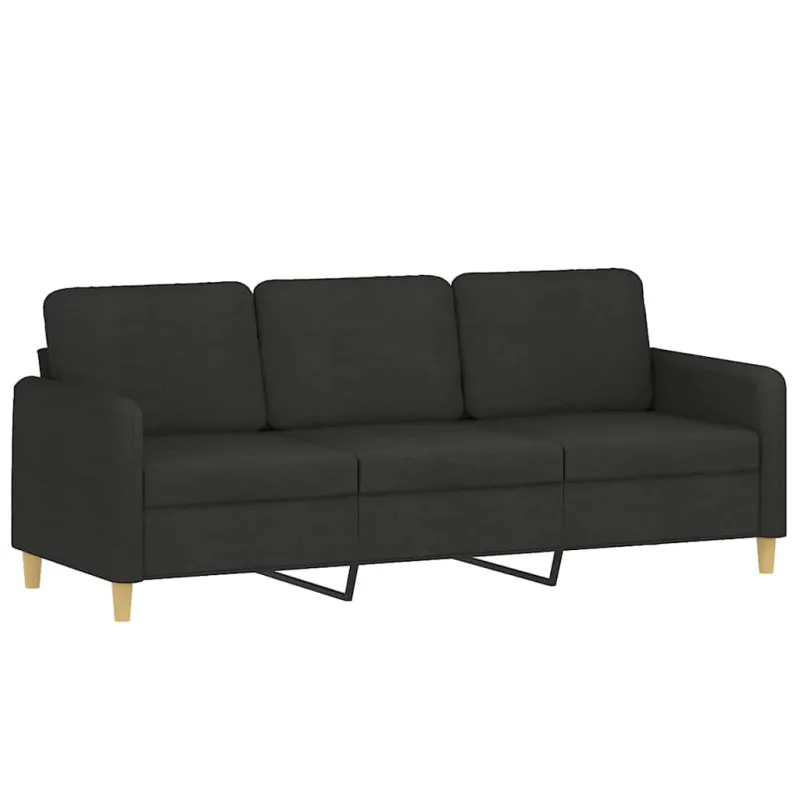 Trivietė sofa su pakoja, juodos spalvos, 180cm, audinys