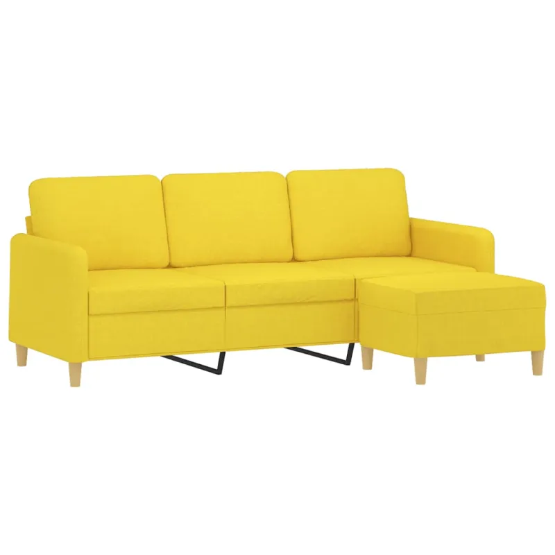 Trivietė sofa su pakoja, šviesiai geltona, 180cm, audinys