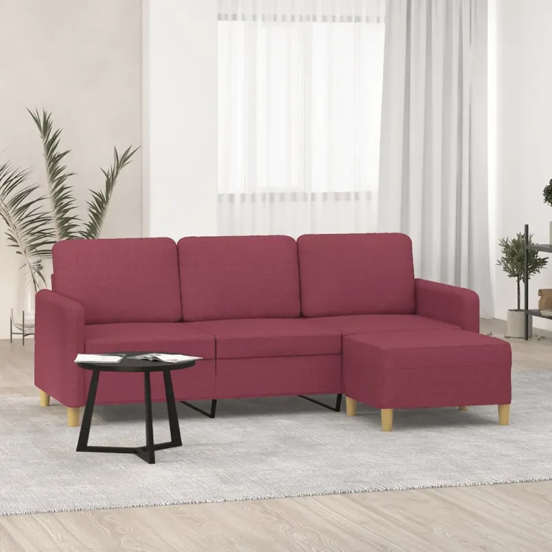 Trivietė sofa su pakoja, raudonojo vyno spalvos, 180cm, audinys