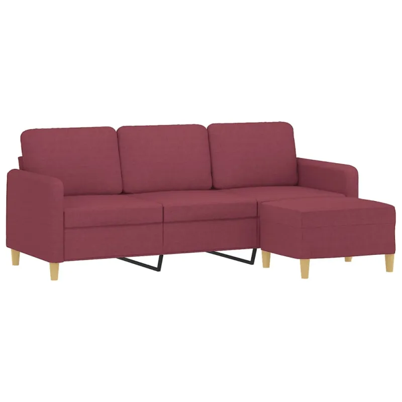 Trivietė sofa su pakoja, raudonojo vyno spalvos, 180cm, audinys