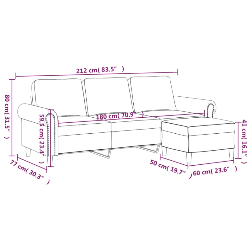 Trivietė sofa su pakoja, tamsiai pilkos spalvos, 180cm, aksomas