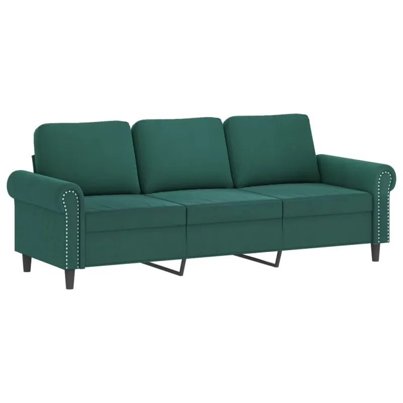 Trivietė sofa su pakoja, tamsiai žalios spalvos, 180cm, aksomas