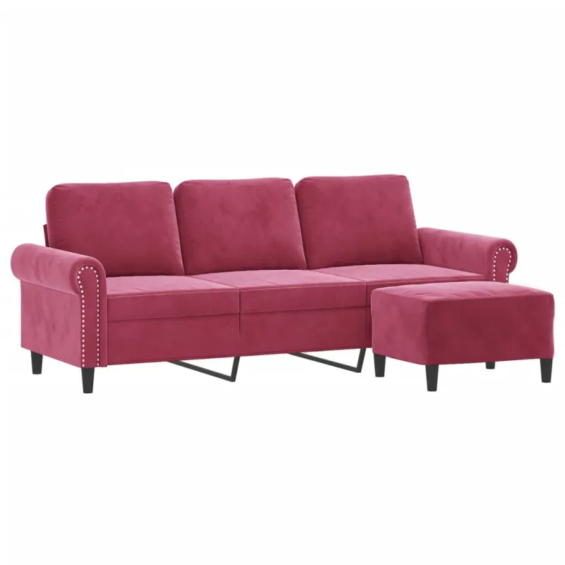 Trivietė sofa su pakoja, raudonojo vyno spalvos, 180cm, aksomas