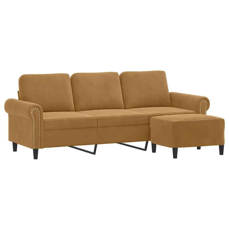 Trivietė sofa su pakoja, rudos spalvos, 180cm, aksomas