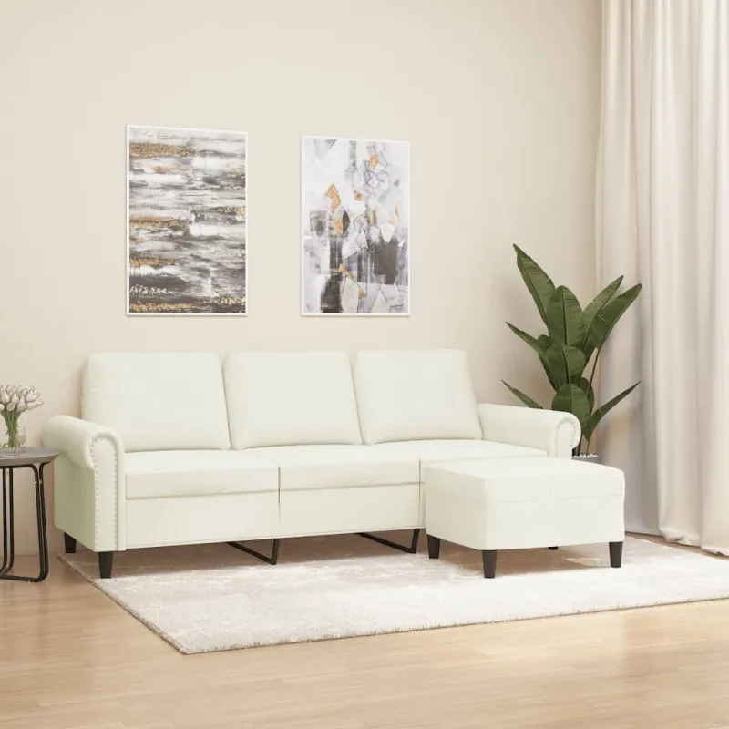 Trivietė sofa su pakoja, kreminės spalvos, 180cm, aksomas