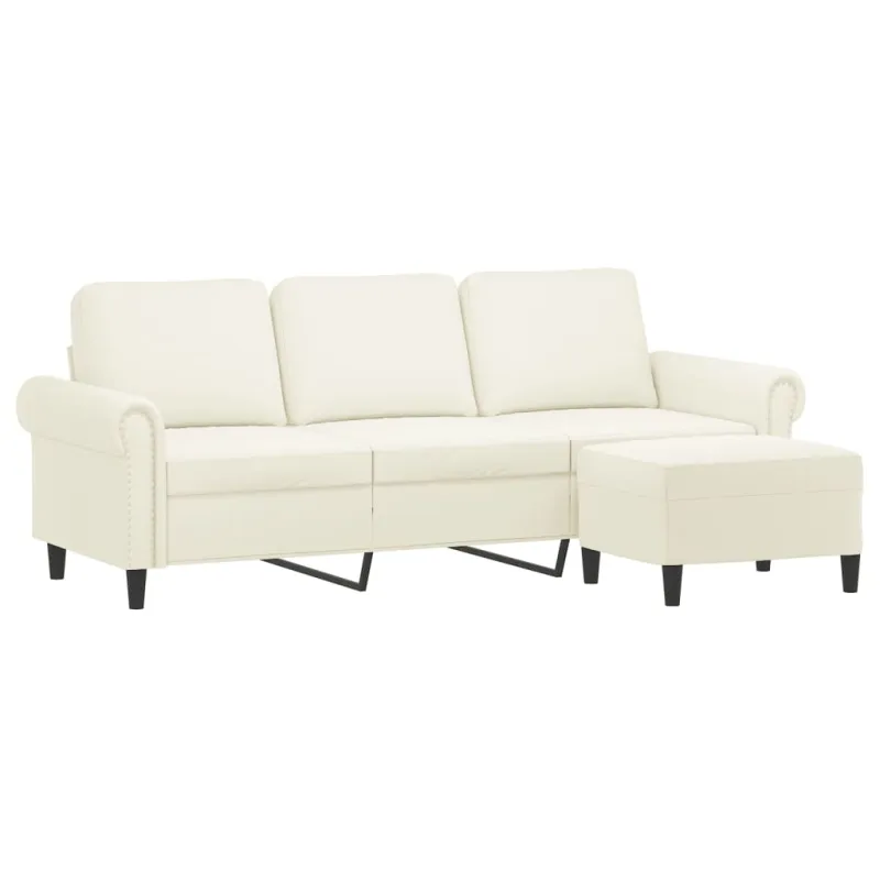 Trivietė sofa su pakoja, kreminės spalvos, 180cm, aksomas