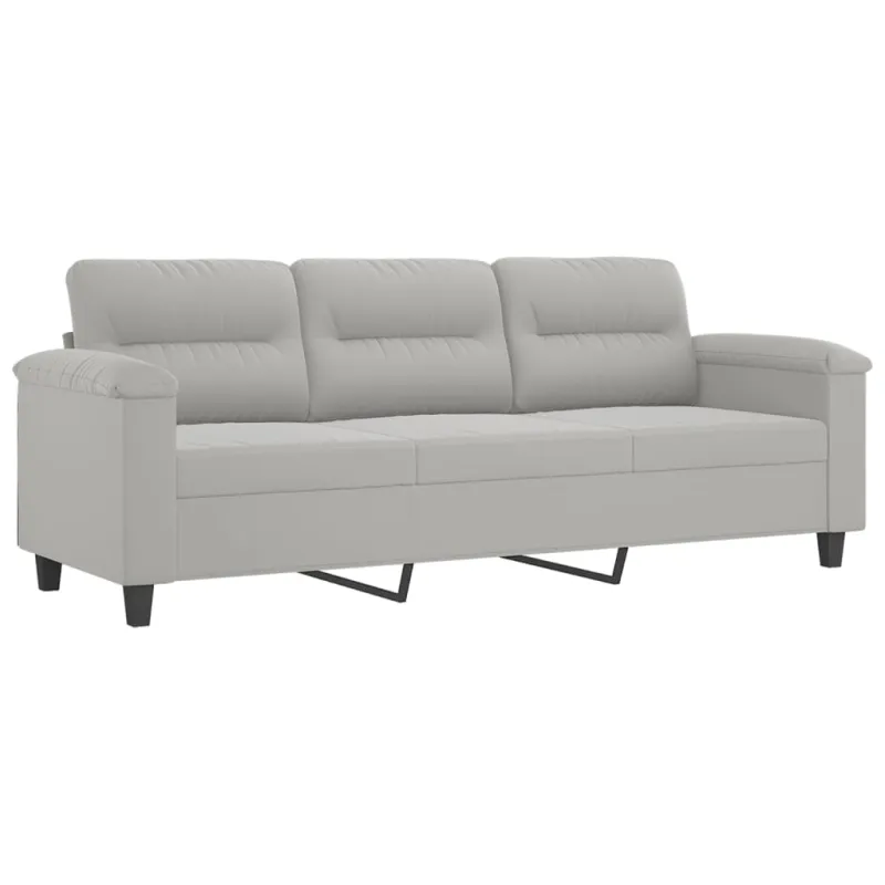 Trivietė sofa su pakoja, šviesiai pilka, 180cm, audinys