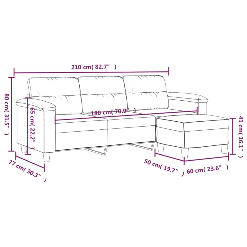 Trivietė sofa su pakoja, šviesiai pilka, 180cm, audinys