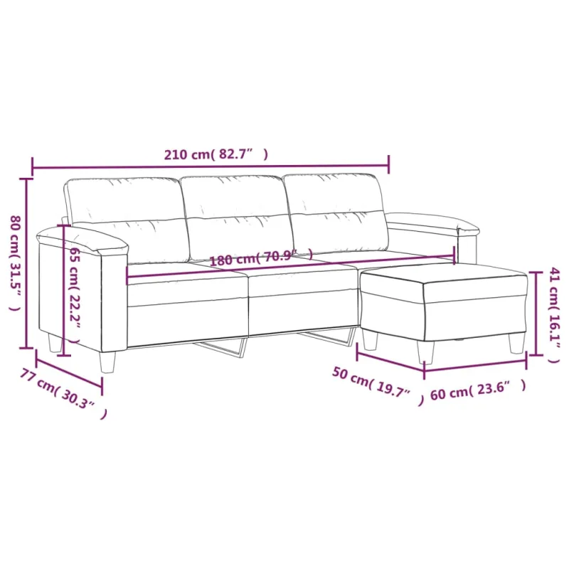 Trivietė sofa su pakoja, tamsiai pilka, 180cm, audinys