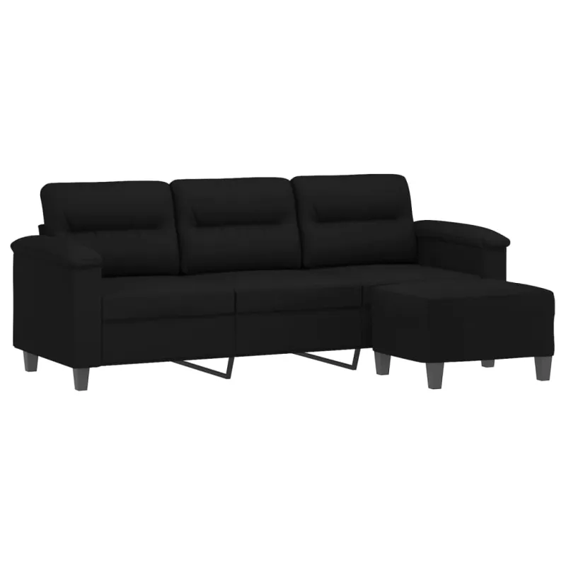 Trivietė sofa su pakoja, juoda, 180cm, mikropluošto audinys