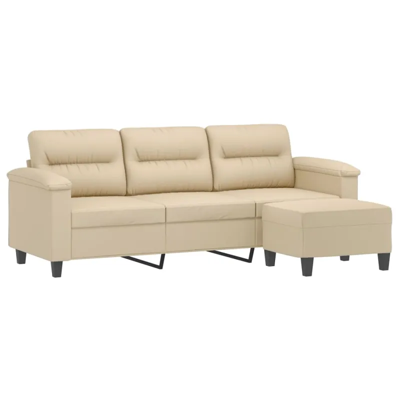 Trivietė sofa su pakoja, kreminė, 180cm, mikropluošto audinys