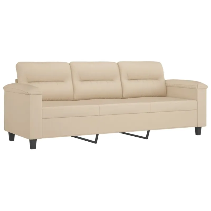 Trivietė sofa su pakoja, kreminė, 180cm, mikropluošto audinys