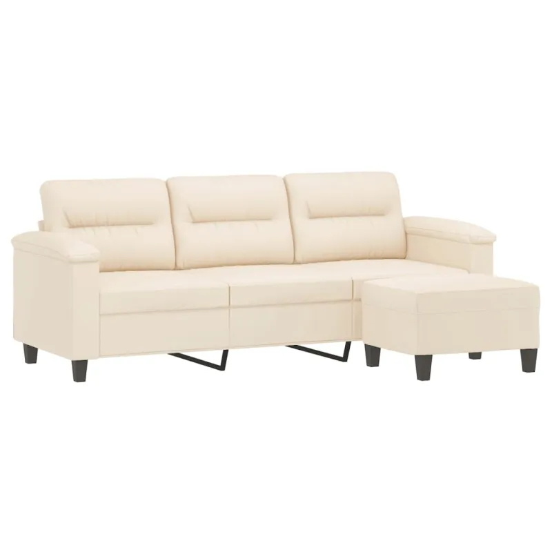 Trivietė sofa su pakoja, smėlio, 180cm, mikropluošto audinys