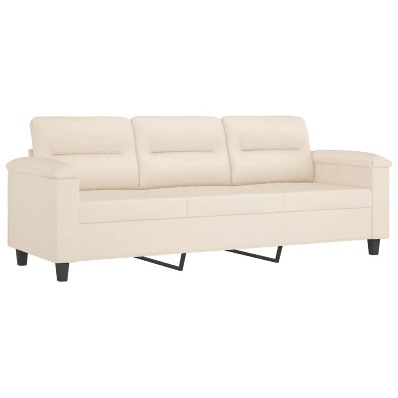 Trivietė sofa su pakoja, smėlio, 180cm, mikropluošto audinys