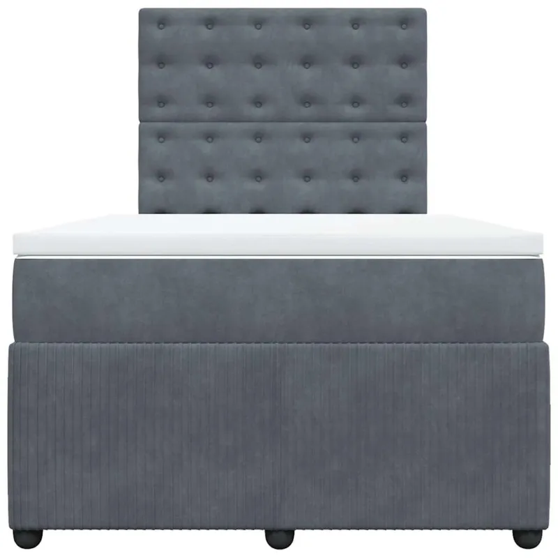 Lova su spyruoklėmis ir čiužiniu, pilka, 120x190cm, aksomas