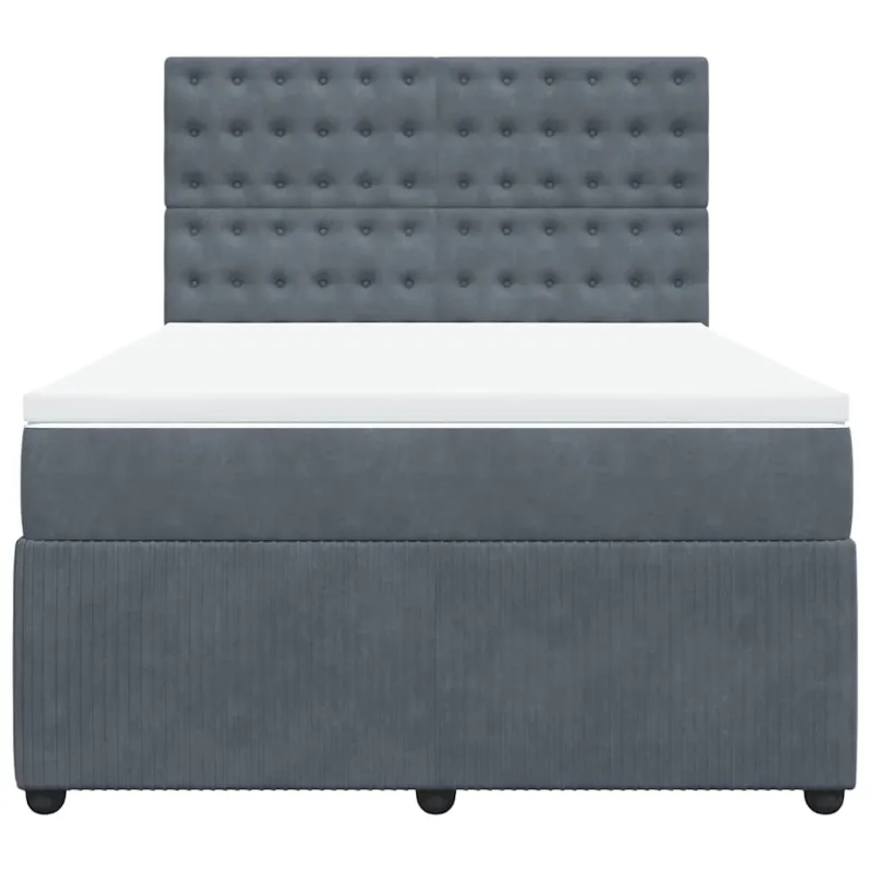 Lova su spyruoklėmis ir čiužiniu, pilka, 140x200 cm, aksomas