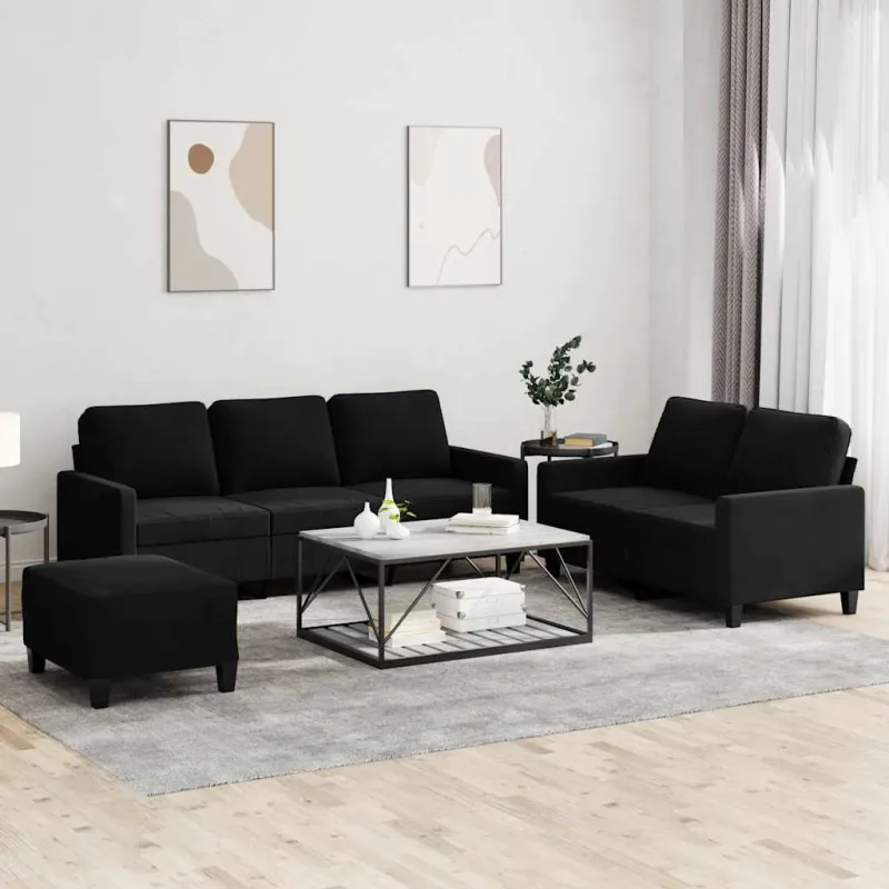Sofos komplektas su pagalvėlėmis, 3 dalių, juodas, aksomas