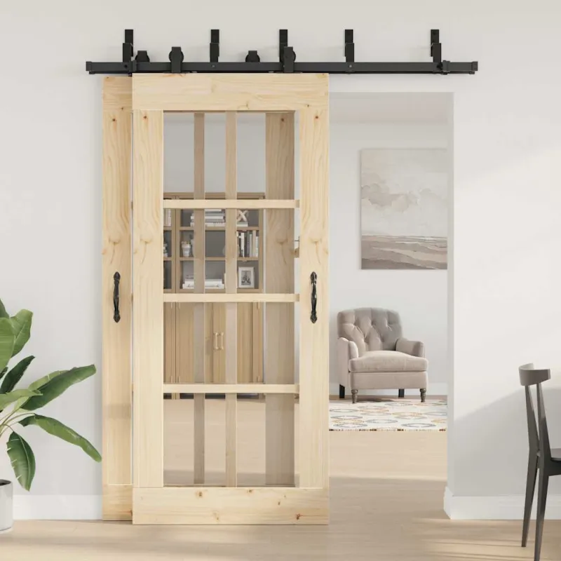 Stumdomų durų įrangos rinkinys, juodos spalvos, 183 cm, plienas
