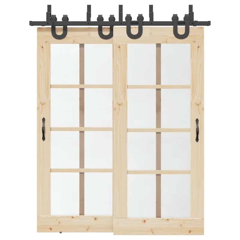 Stumdomų durų įrangos rinkinys, juodos spalvos, 183 cm, plienas