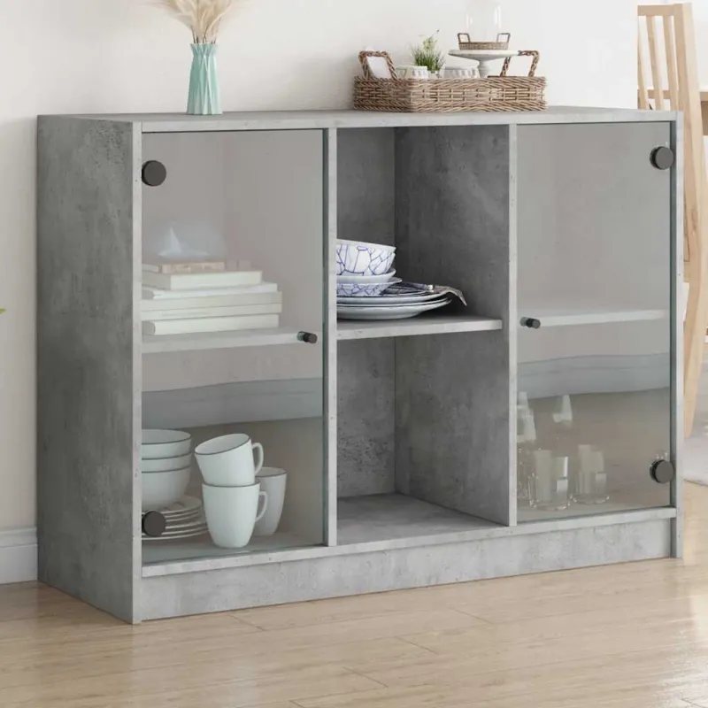 Šoninė spintelė, betono pilka, 102x37x75,5cm, apdirbta mediena