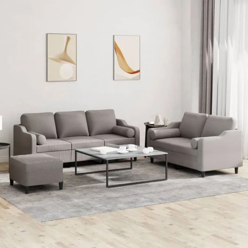 Sofos komplektas su pagalvėmis, 3 dalių, taupe, audinys