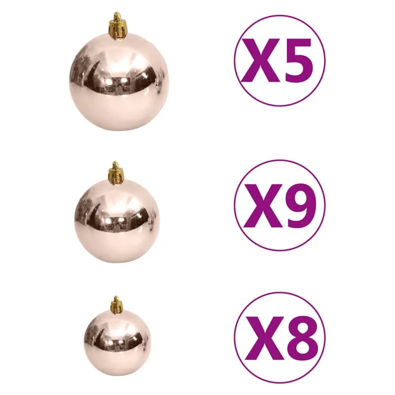 Eglutės žaisliukų rinkinys su viršūne ir 150 LED, 60 dalis