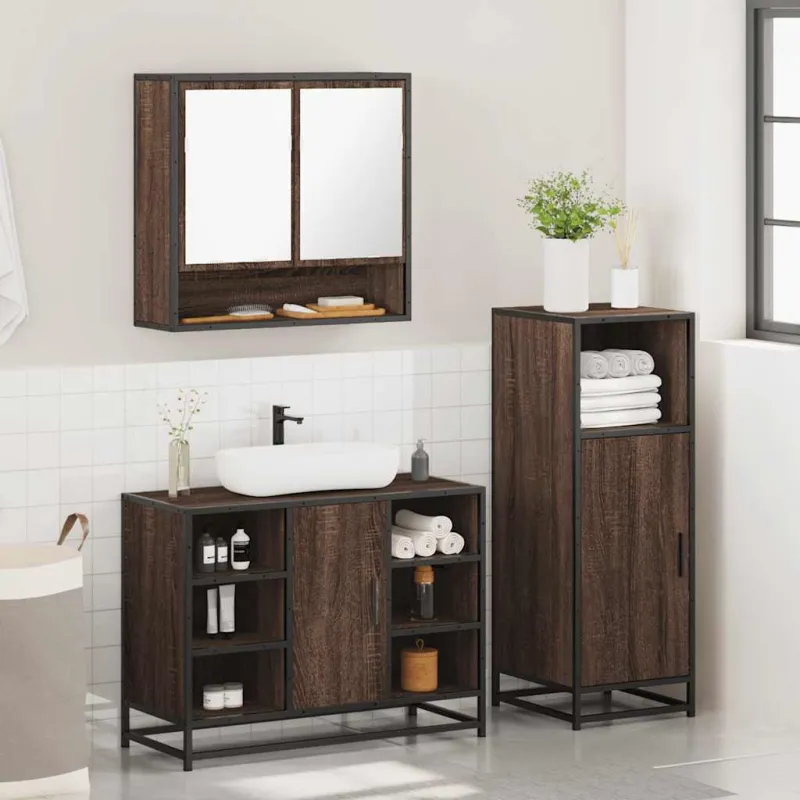 Vonios baldų komplektas, 3 dalių, rudas ąžuolo, mediena