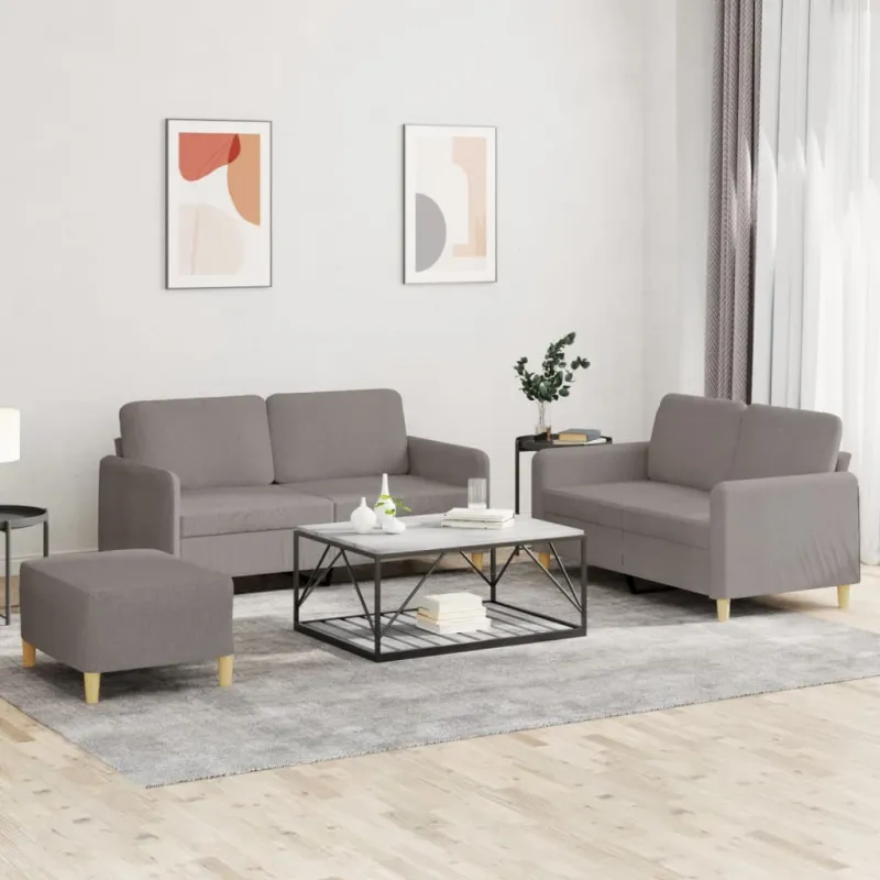 Sofos komplektas su pagalvėlėmis, 3 dalių, taupe, audinys
