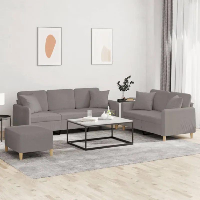 Sofos komplektas su pagalvėmis, 3 dalių, taupe, audinys