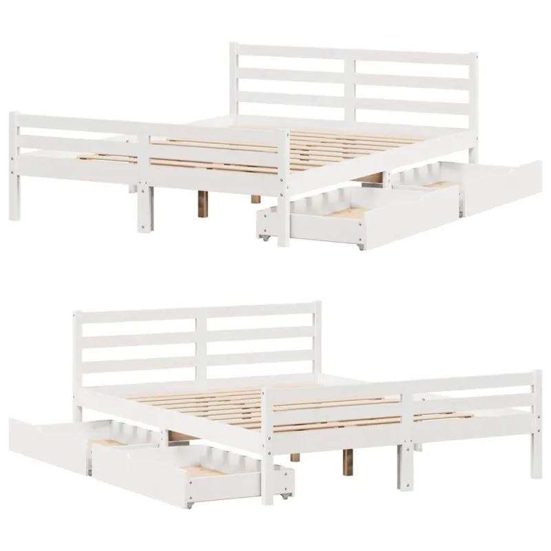 Lovos rėmas be čiužinio, baltas, 140x200cm, pušies masyvas