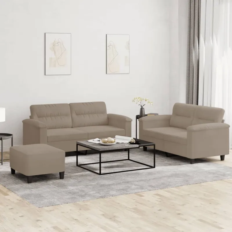 Sofos komplektas su pagalvėlėmis, 3 dalių, taupe, audinys