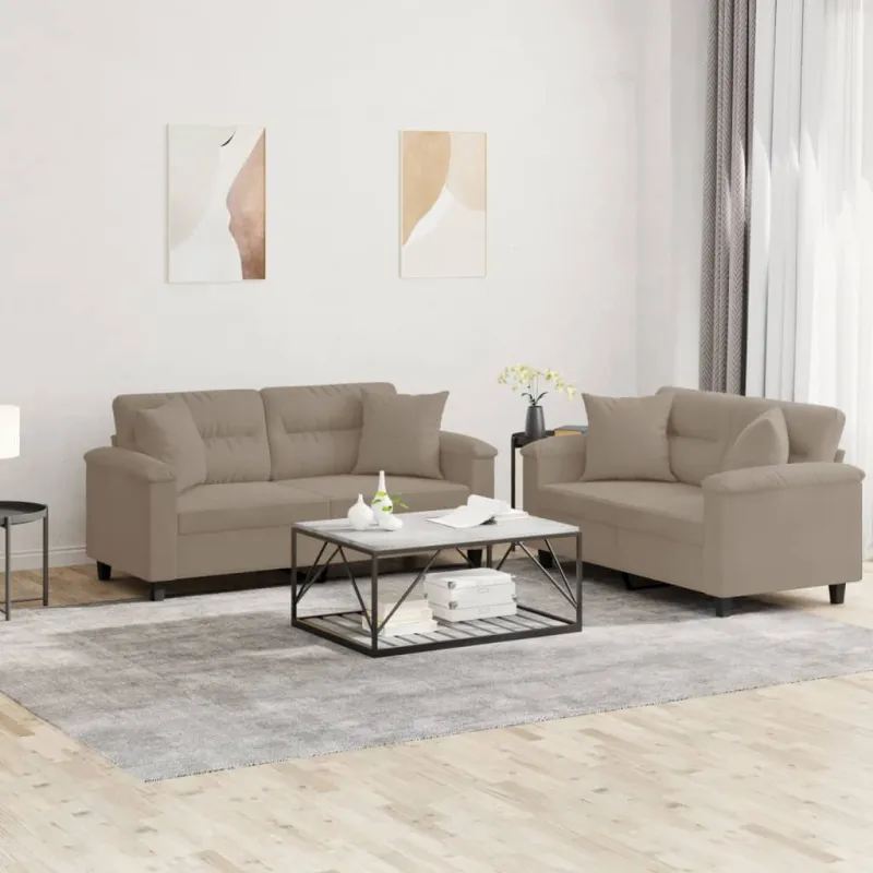 Sofos komplektas su pagalvėmis, 2 dalių, taupe, audinys