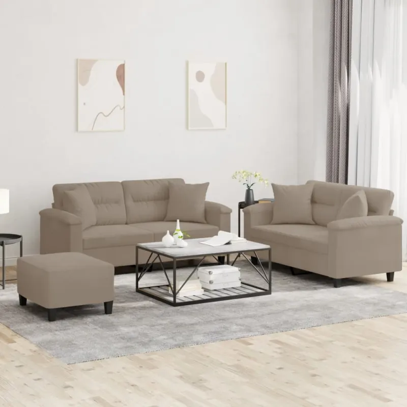 Sofos komplektas su pagalvėmis, 3 dalių, taupe, audinys