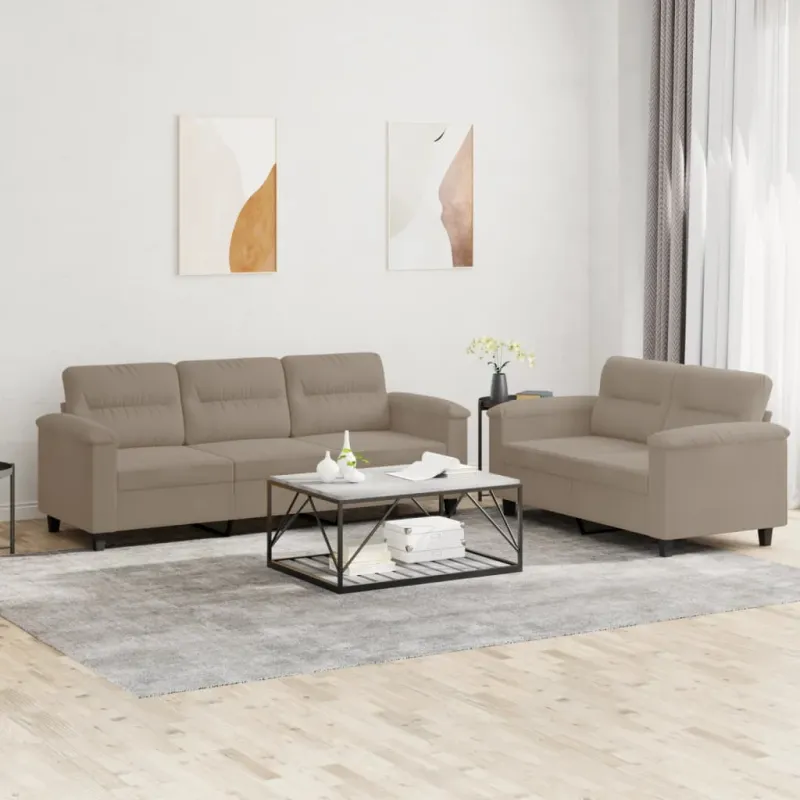 Sofos komplektas su pagalvėlėmis, 2 dalių, taupe, audinys