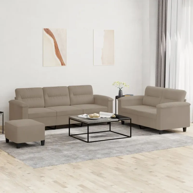 Sofos komplektas su pagalvėlėmis, 3 dalių, taupe, audinys