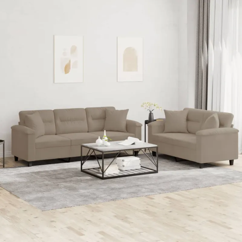 Sofos komplektas su pagalvėmis, 2 dalių, taupe, audinys