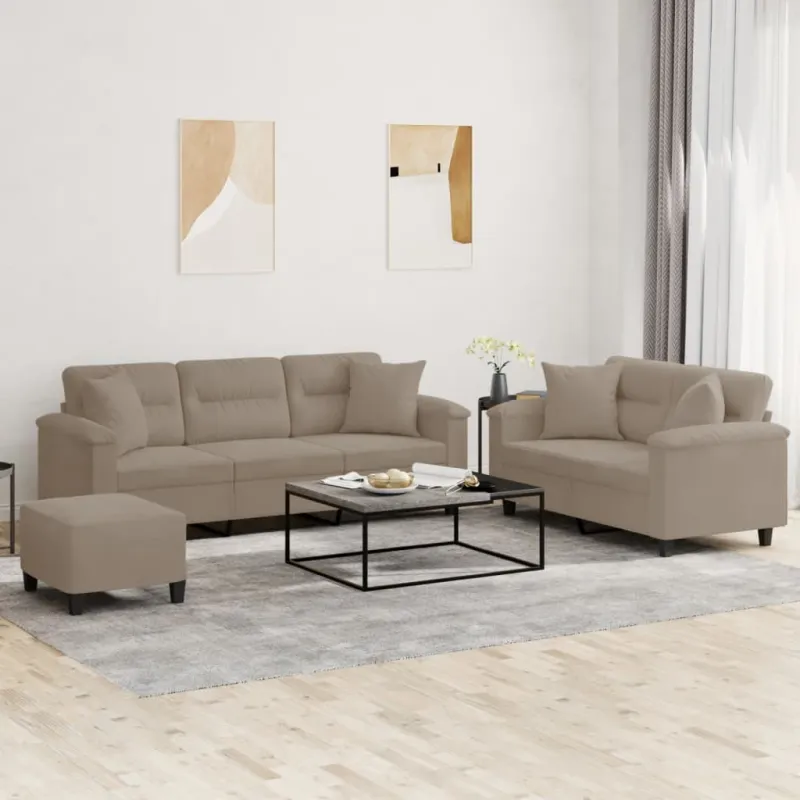 Sofos komplektas su pagalvėmis, 3 dalių, taupe, audinys