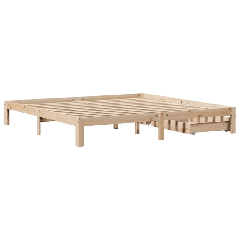 Lovos rėmas su stalčiais, 200x200cm, pušies medienos masyvas