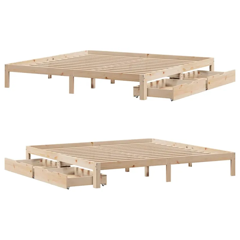 Lovos rėmas su stalčiais, 200x200cm, pušies medienos masyvas