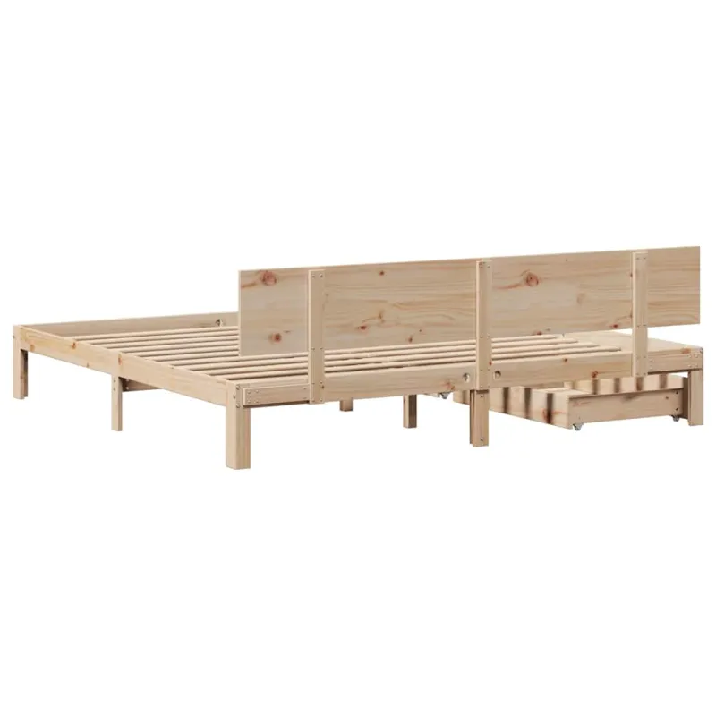 Lovos rėmas su stalčiais, 200x200cm, pušies medienos masyvas