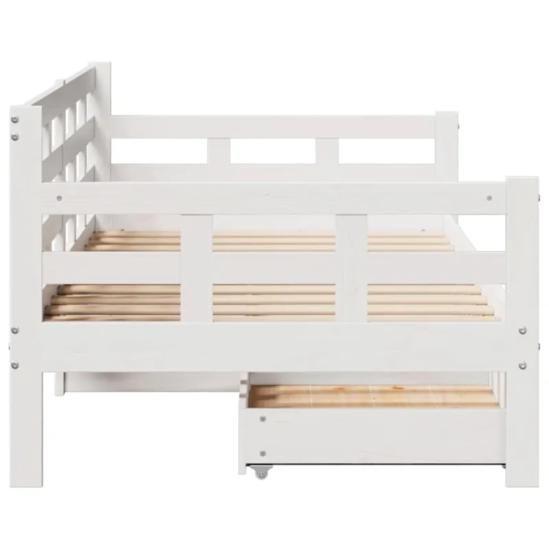 Lova su stalčiais, balta, 90x190cm, pušies medienos masyvas