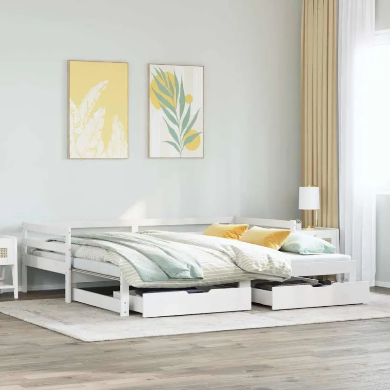 Lova su ištraukiama dalimi/stalčiais be čiužinio balta 90x190cm
