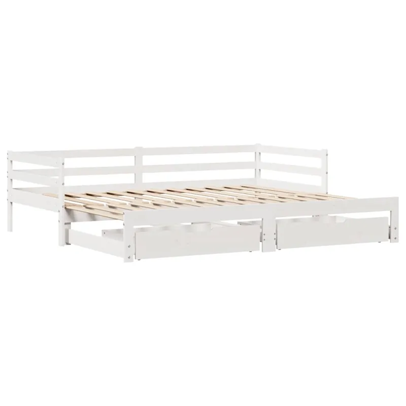 Lova su ištraukiama dalimi/stalčiais be čiužinio balta 80x200cm
