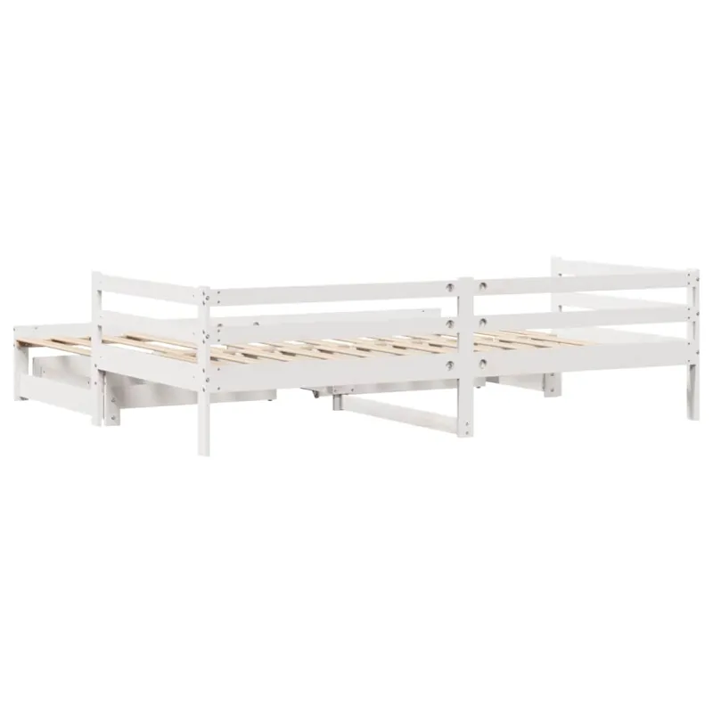 Lova su ištraukiama dalimi/stalčiais be čiužinio balta 80x200cm