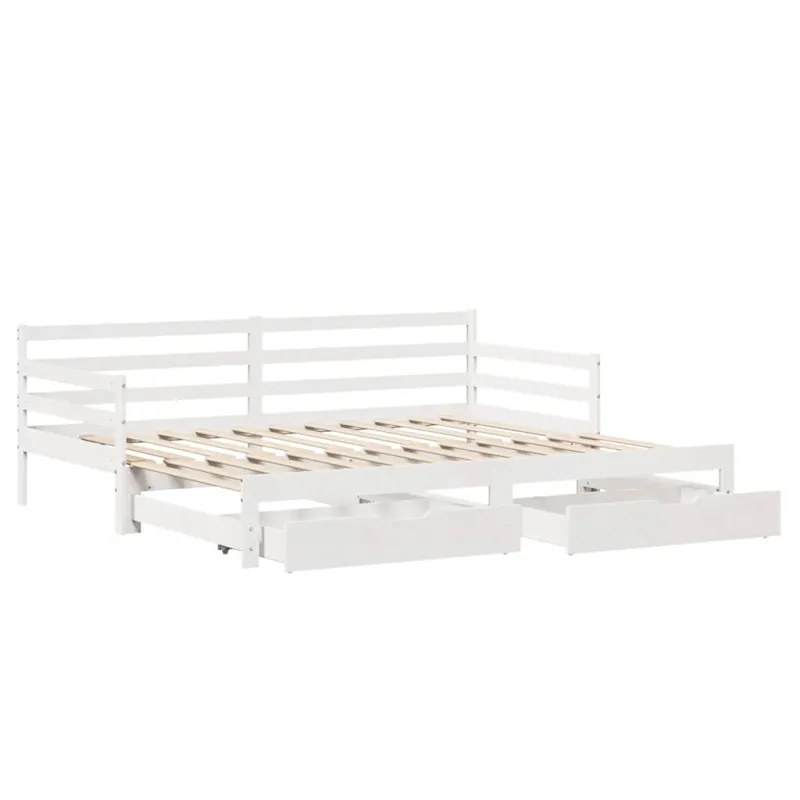 Lova su ištraukiama dalimi/stalčiais be čiužinio balta 90x200cm