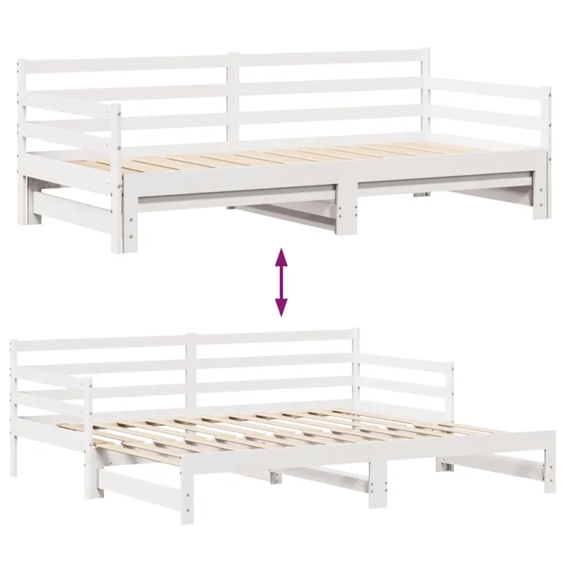 Lova su ištraukiama dalimi/stalčiais be čiužinio balta 90x200cm